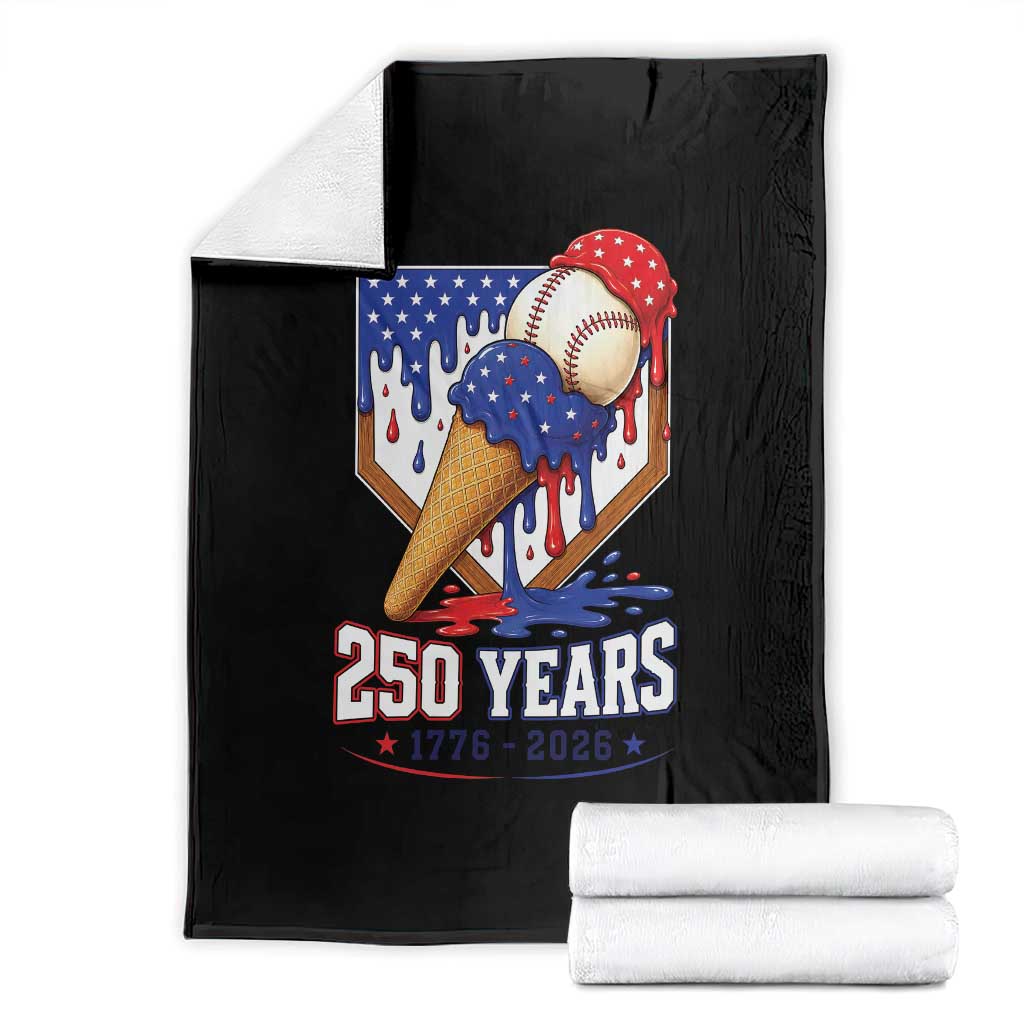 250 Years Baseball Ice Cream Drip 4th of July USA Flag Throw Blanket