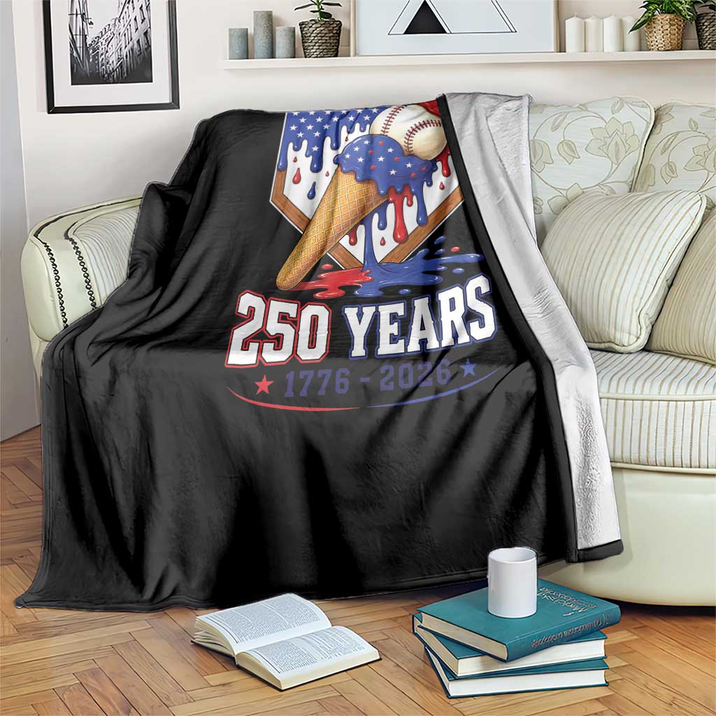 250 Years Baseball Ice Cream Drip 4th of July USA Flag Throw Blanket