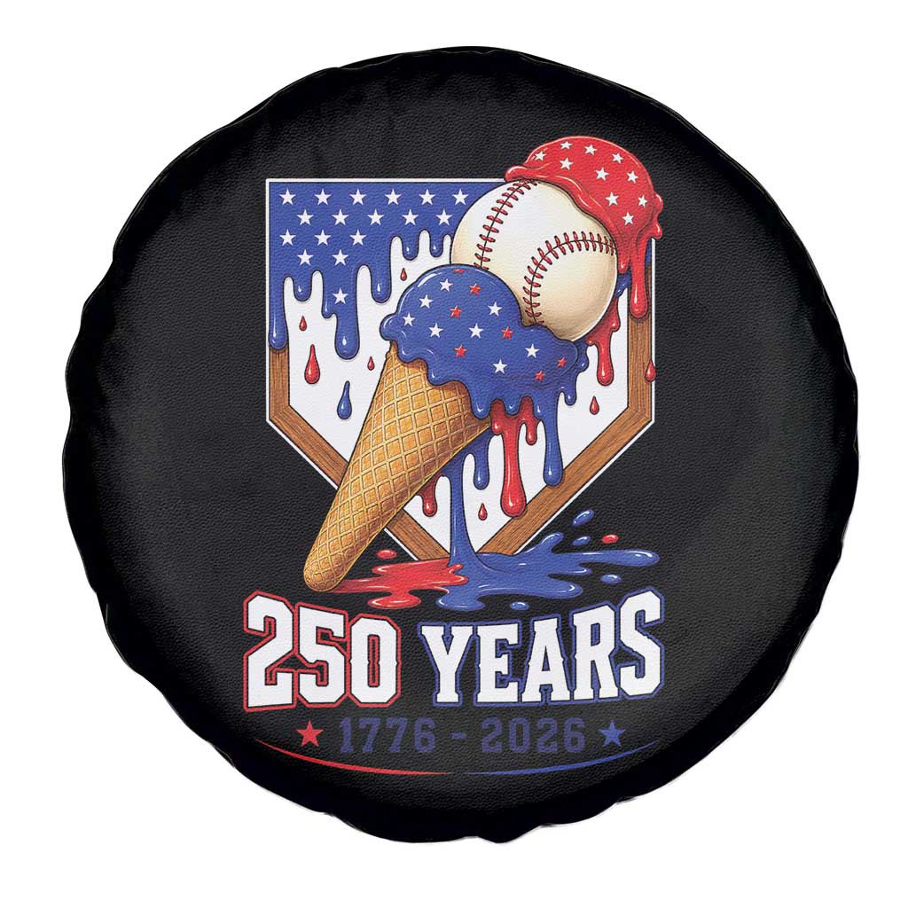 250 Years Baseball Ice Cream Drip 4th of July USA Flag Spare Tire Cover