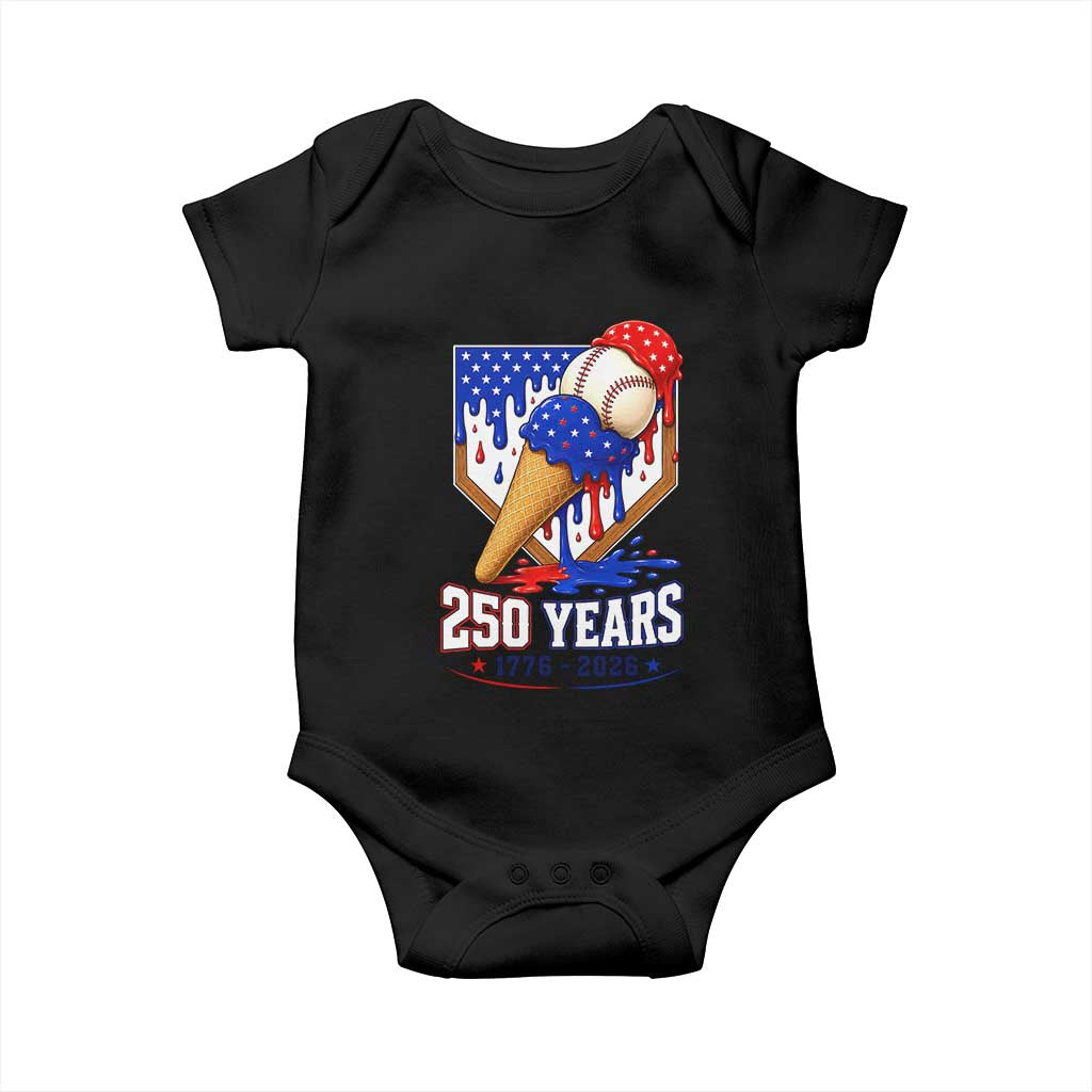 250 Years Baseball Ice Cream Drip 4th of July USA Flag Baby Onesie