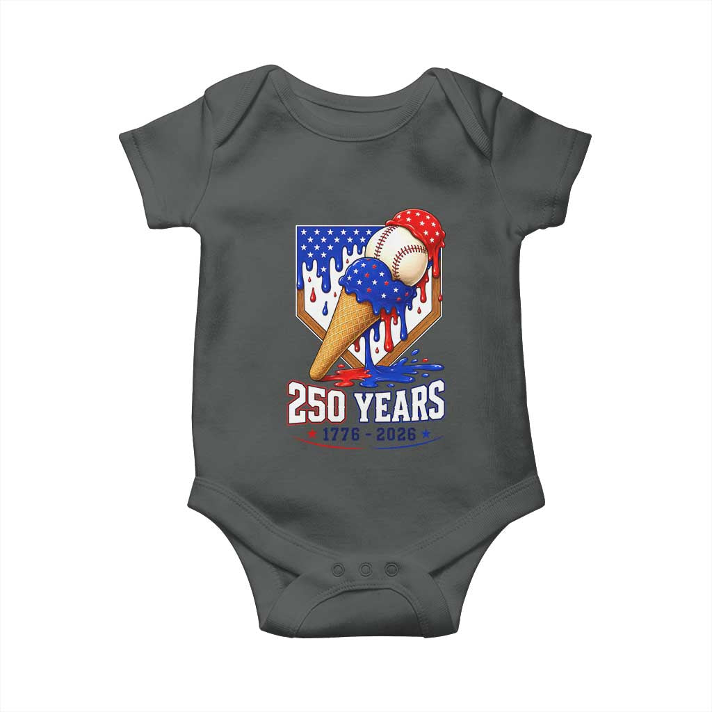 250 Years Baseball Ice Cream Drip 4th of July USA Flag Baby Onesie
