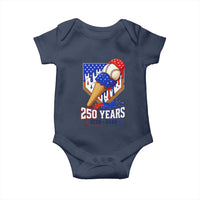 250 Years Baseball Ice Cream Drip 4th of July USA Flag Baby Onesie
