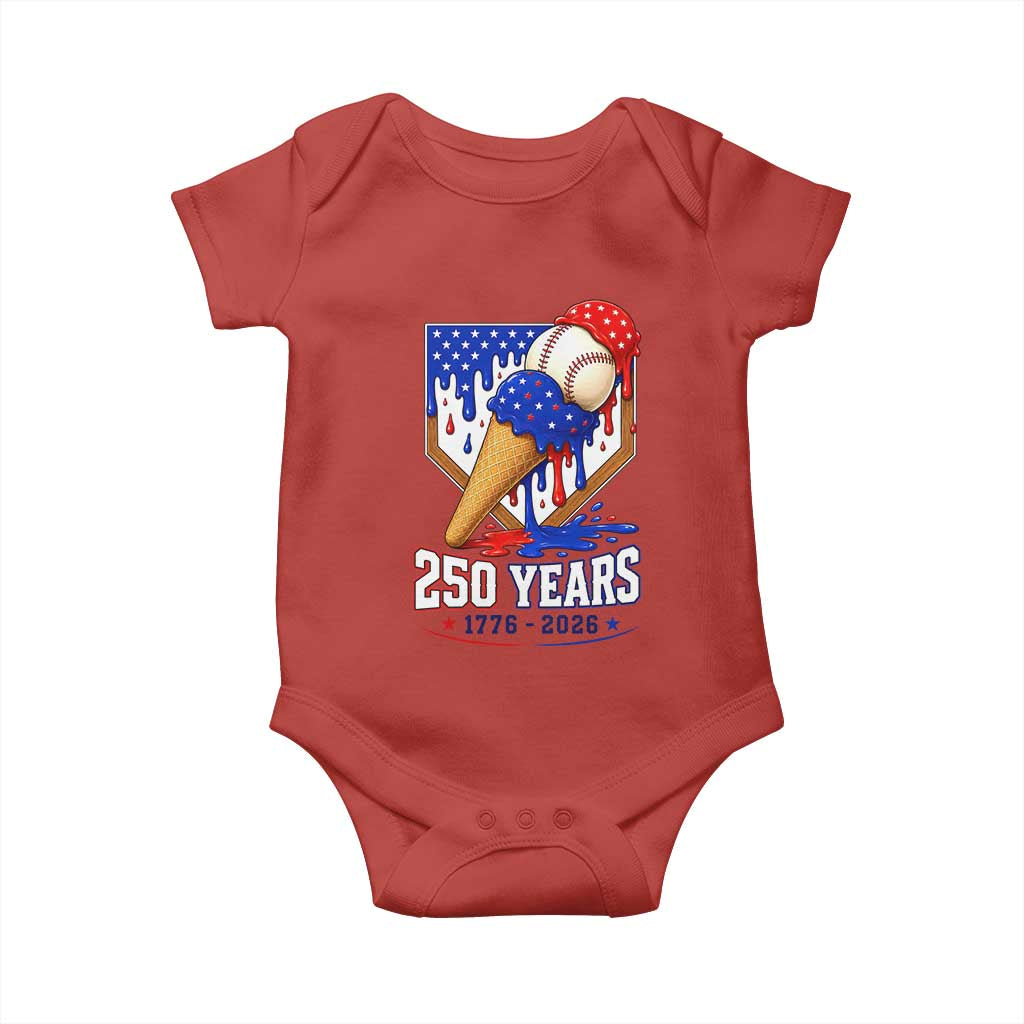 250 Years Baseball Ice Cream Drip 4th of July USA Flag Baby Onesie