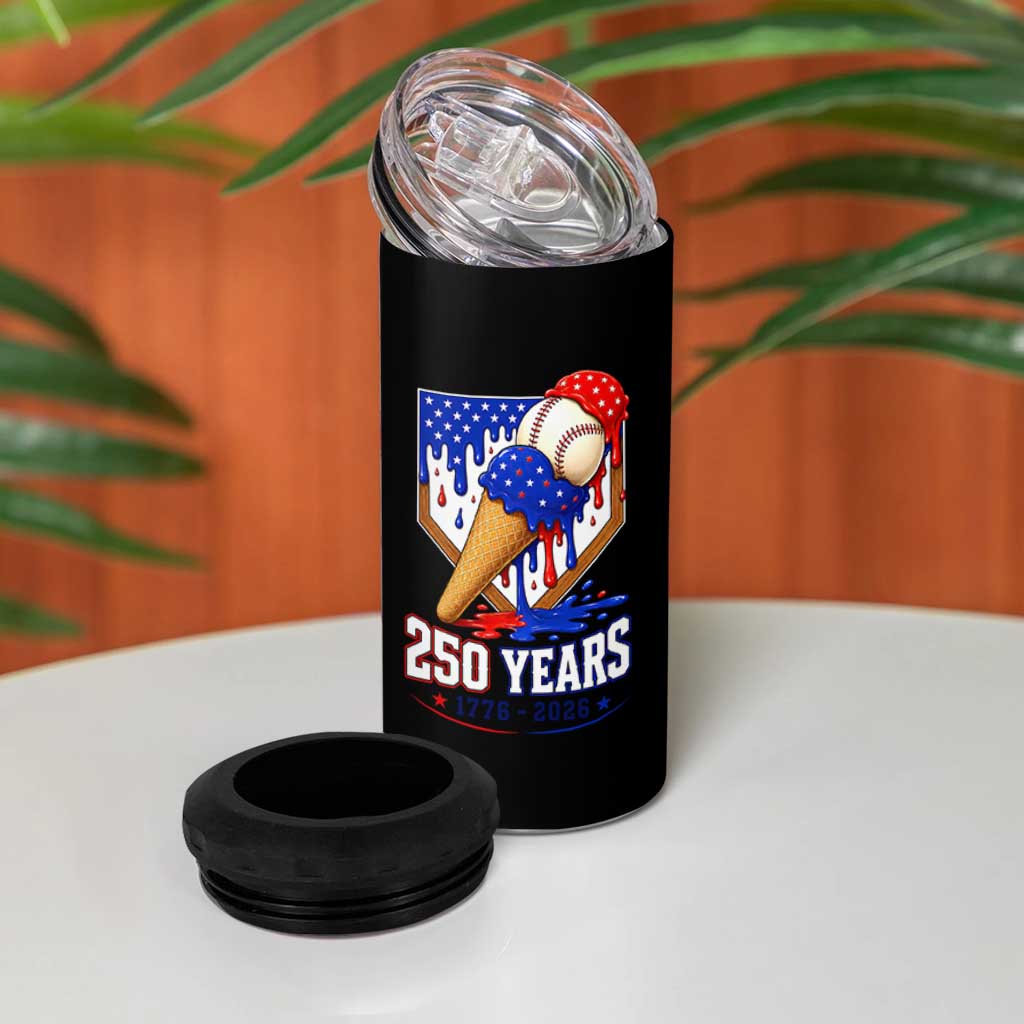 250 Years Baseball Ice Cream Drip 4th of July USA Flag 4 in 1 Can Cooler Tumbler