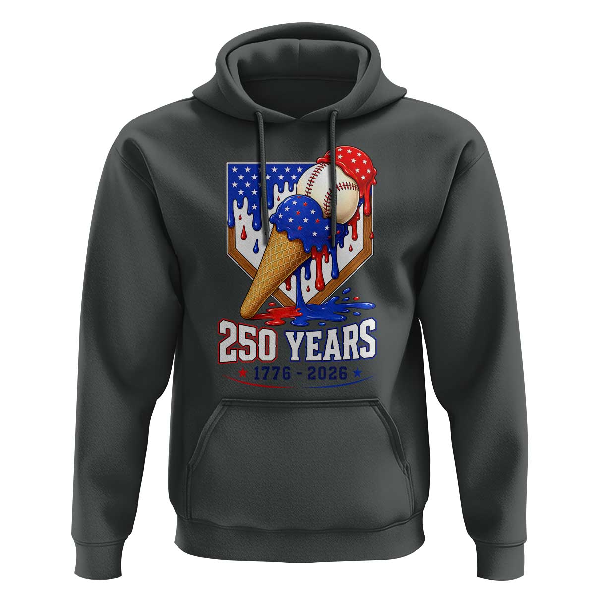 250 Years Baseball Ice Cream Drip 4th of July USA Flag Hoodie