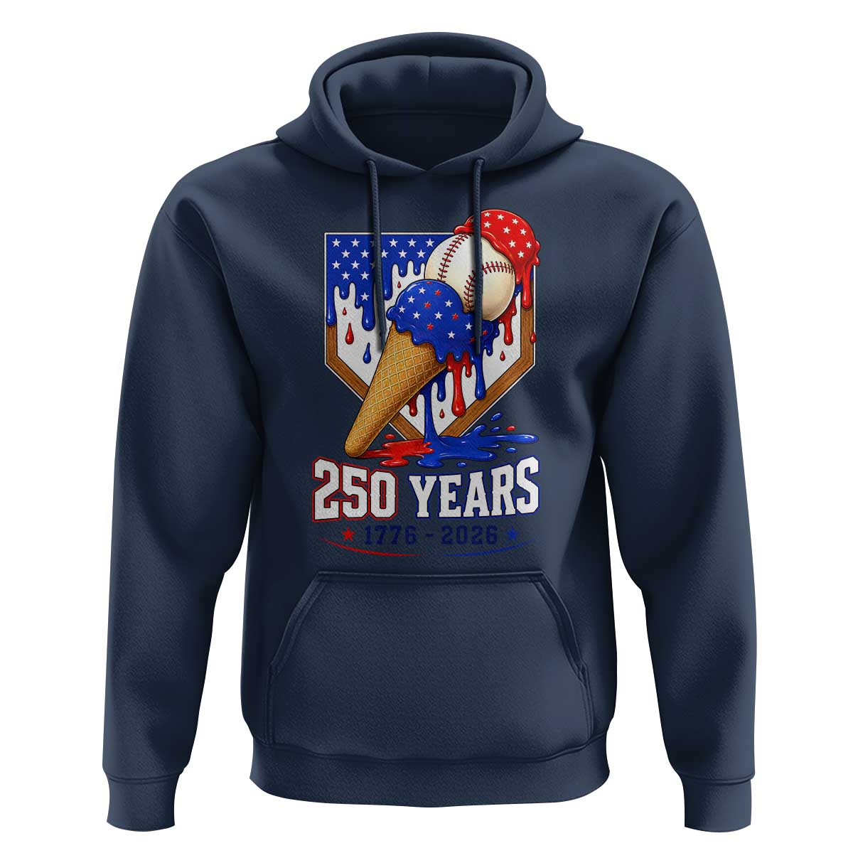 250 Years Baseball Ice Cream Drip 4th of July USA Flag Hoodie