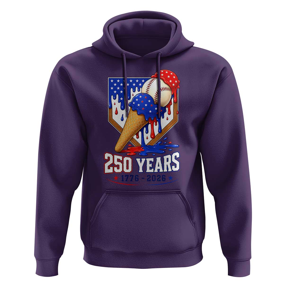 250 Years Baseball Ice Cream Drip 4th of July USA Flag Hoodie