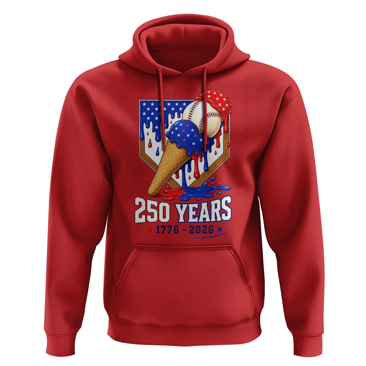 250 Years Baseball Ice Cream Drip 4th of July USA Flag Hoodie