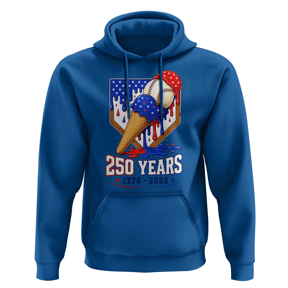 250 Years Baseball Ice Cream Drip 4th of July USA Flag Hoodie