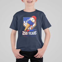 250 Years Baseball Ice Cream Drip 4th of July USA Flag T Shirt For Kid