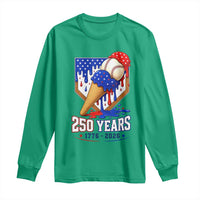 250 Years Baseball Ice Cream Drip 4th of July USA Flag Long Sleeve Shirt