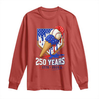 250 Years Baseball Ice Cream Drip 4th of July USA Flag Long Sleeve Shirt