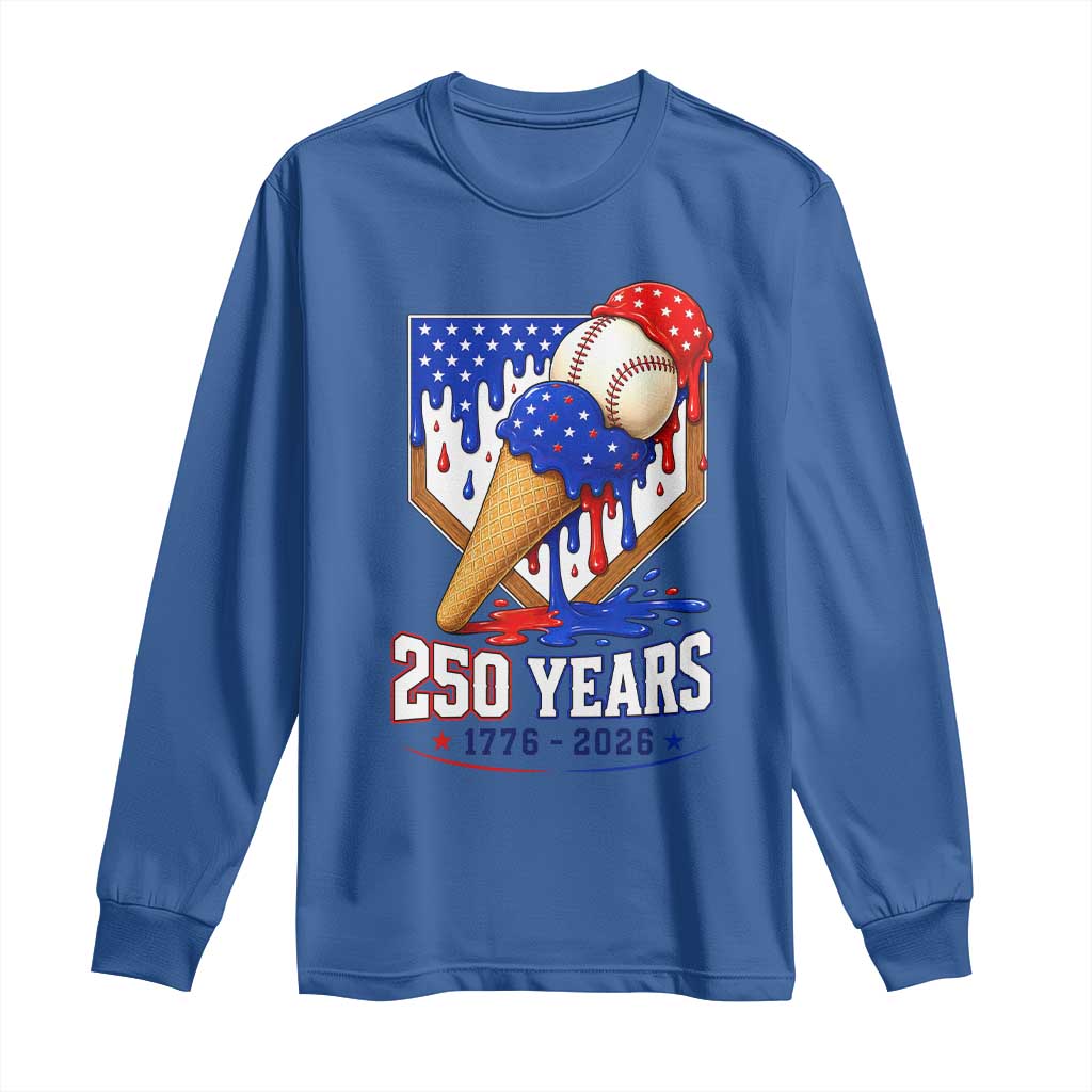 250 Years Baseball Ice Cream Drip 4th of July USA Flag Long Sleeve Shirt