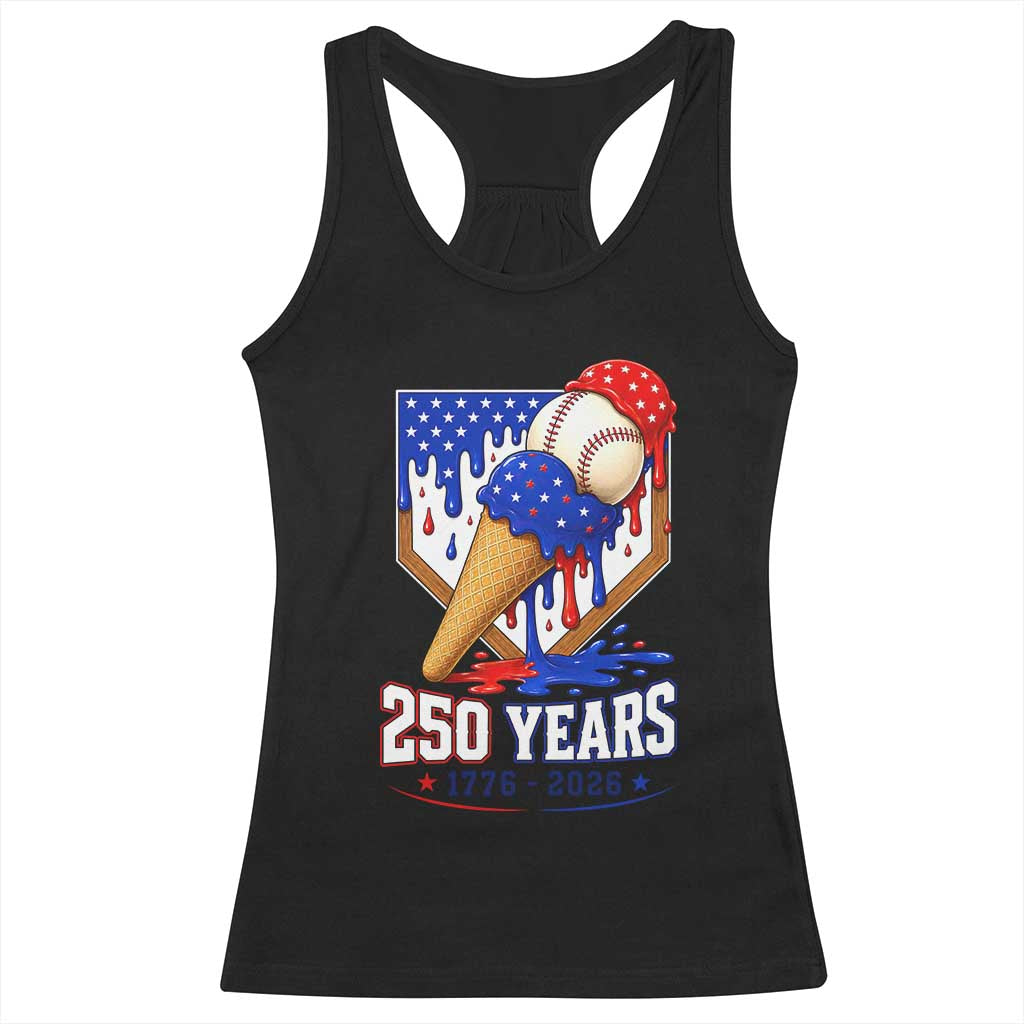 250 Years Baseball Ice Cream Drip 4th of July USA Flag Racerback Tank Top