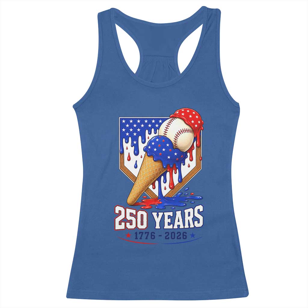 250 Years Baseball Ice Cream Drip 4th of July USA Flag Racerback Tank Top