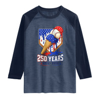 250 Years Baseball Ice Cream Drip 4th of July USA Flag Raglan Shirt
