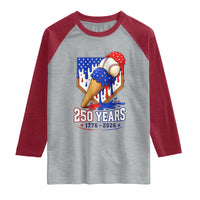 250 Years Baseball Ice Cream Drip 4th of July USA Flag Raglan Shirt