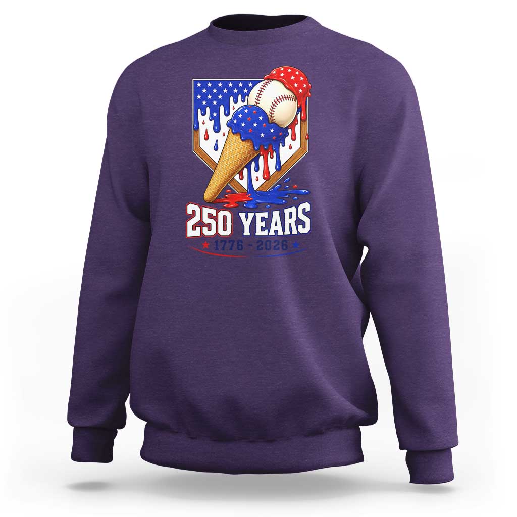 250 Years Baseball Ice Cream Drip 4th of July USA Flag Sweatshirt