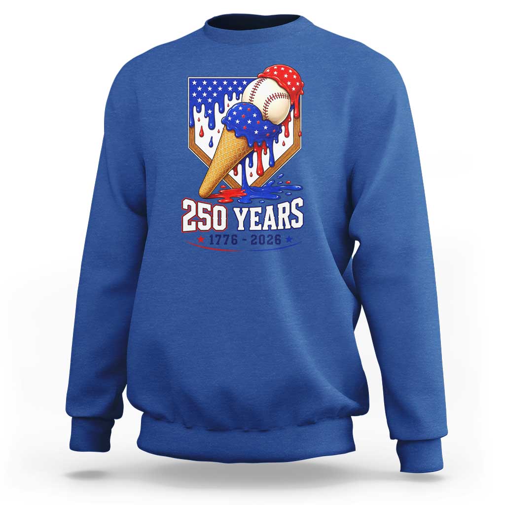 250 Years Baseball Ice Cream Drip 4th of July USA Flag Sweatshirt