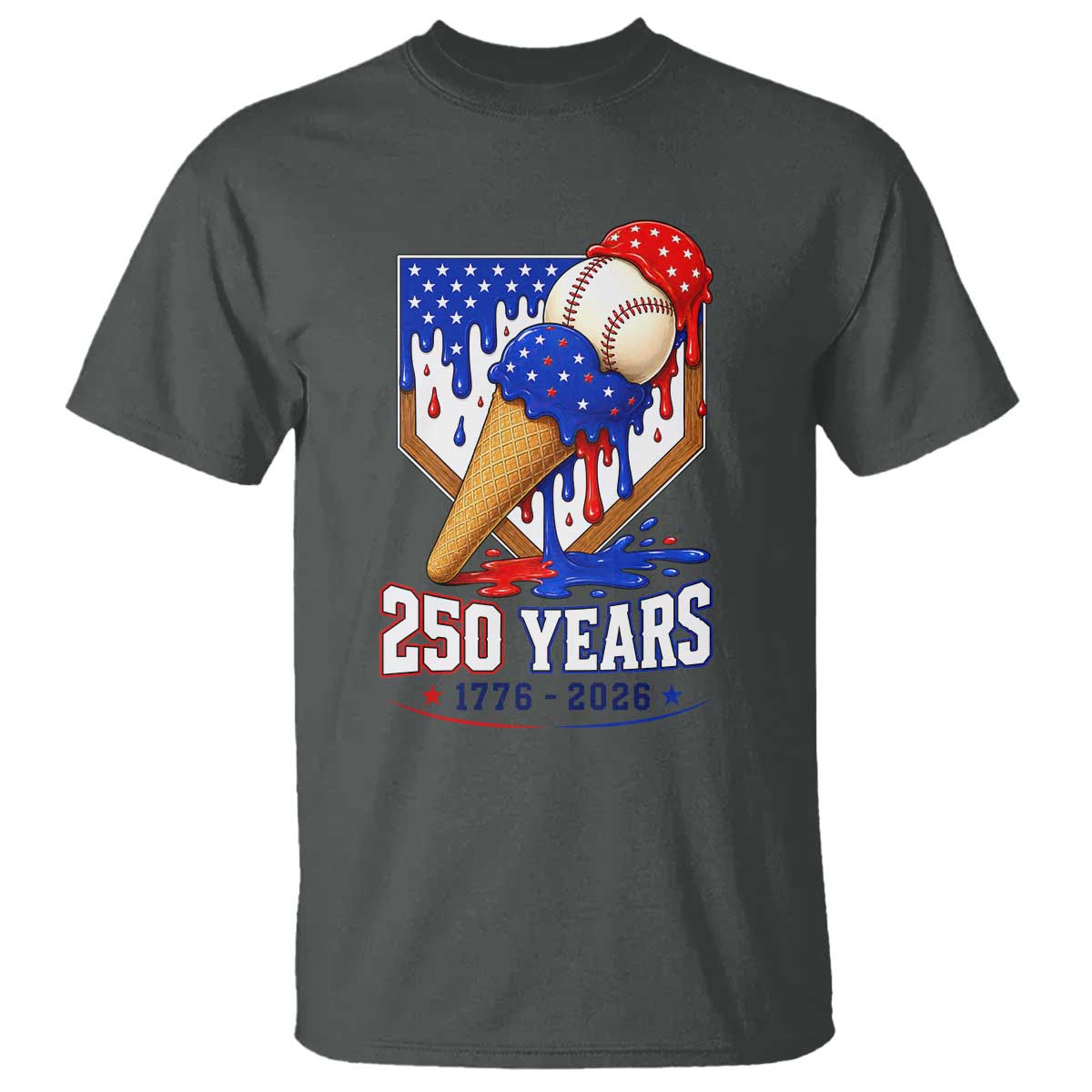 250 Years Baseball Ice Cream Drip 4th of July USA Flag T Shirt