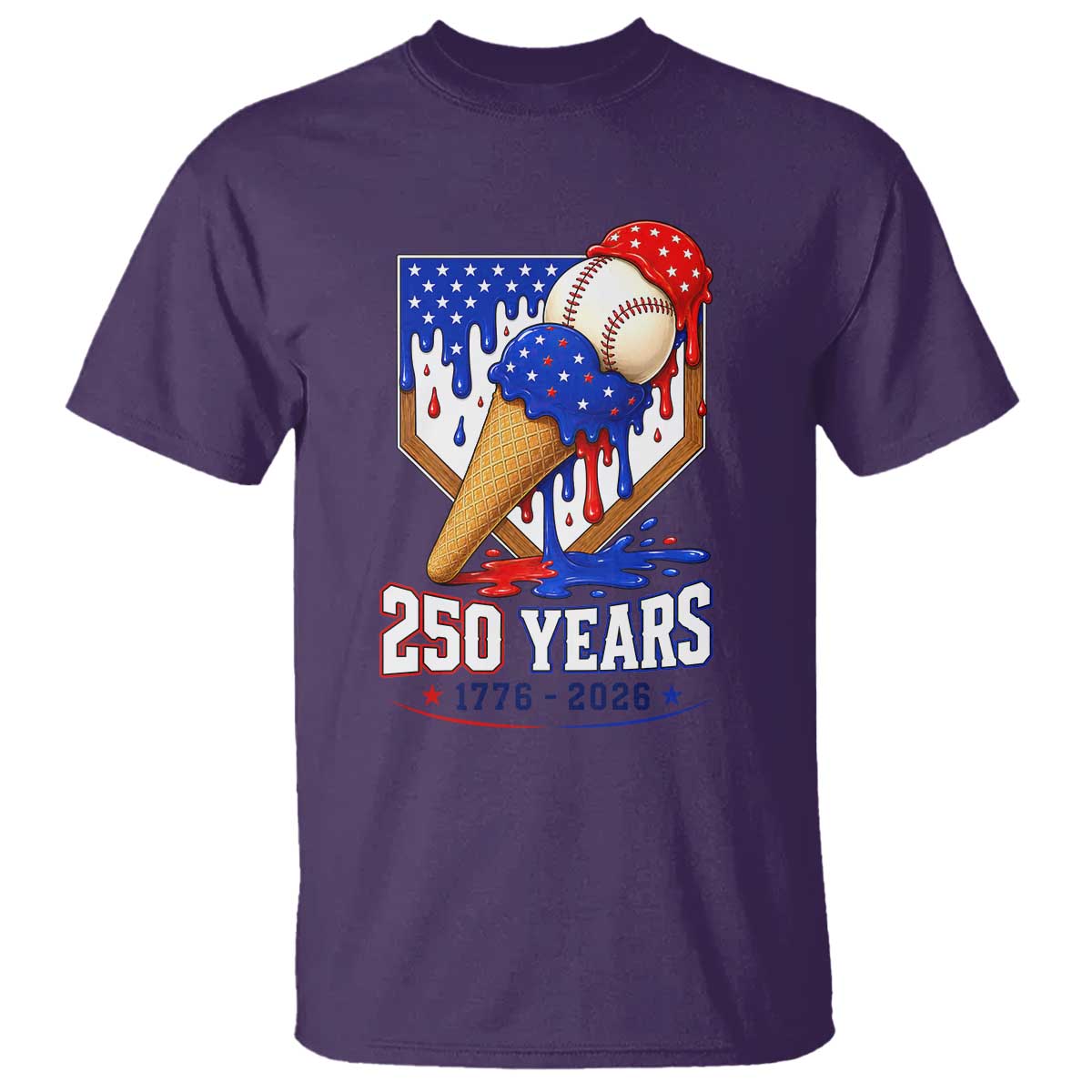 250 Years Baseball Ice Cream Drip 4th of July USA Flag T Shirt