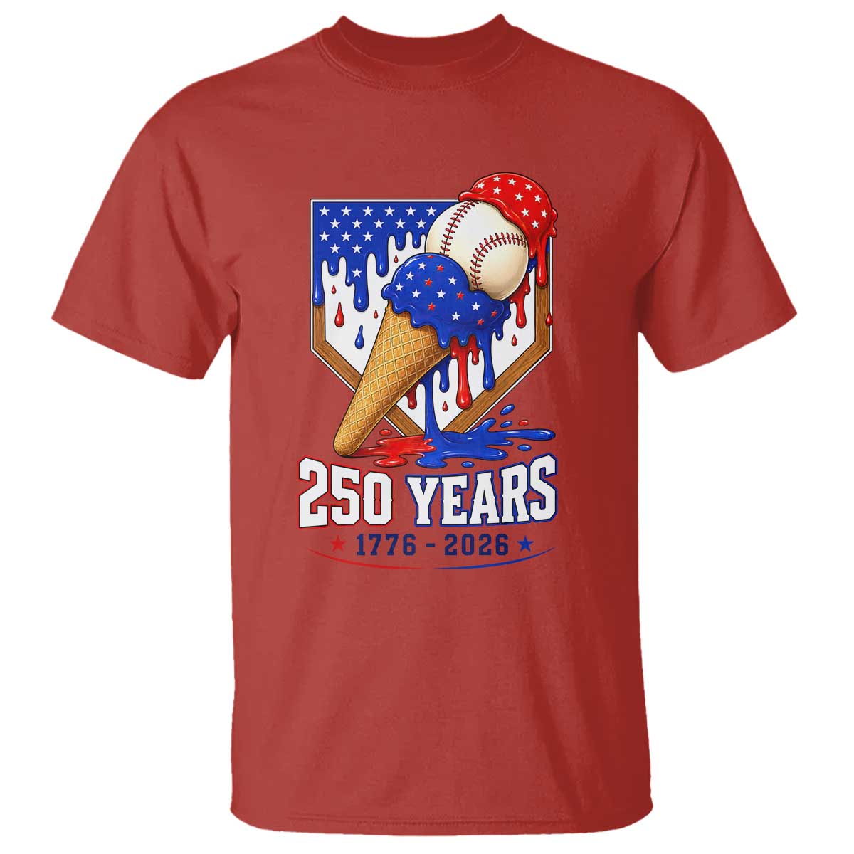 250 Years Baseball Ice Cream Drip 4th of July USA Flag T Shirt