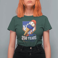 250 Years Baseball Ice Cream Drip 4th of July USA Flag T Shirt For Women