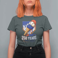 250 Years Baseball Ice Cream Drip 4th of July USA Flag T Shirt For Women