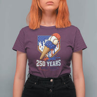 250 Years Baseball Ice Cream Drip 4th of July USA Flag T Shirt For Women