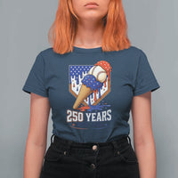 250 Years Baseball Ice Cream Drip 4th of July USA Flag T Shirt For Women