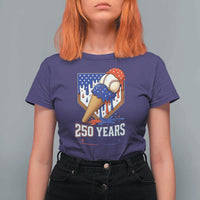 250 Years Baseball Ice Cream Drip 4th of July USA Flag T Shirt For Women