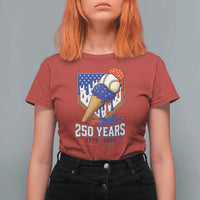 250 Years Baseball Ice Cream Drip 4th of July USA Flag T Shirt For Women