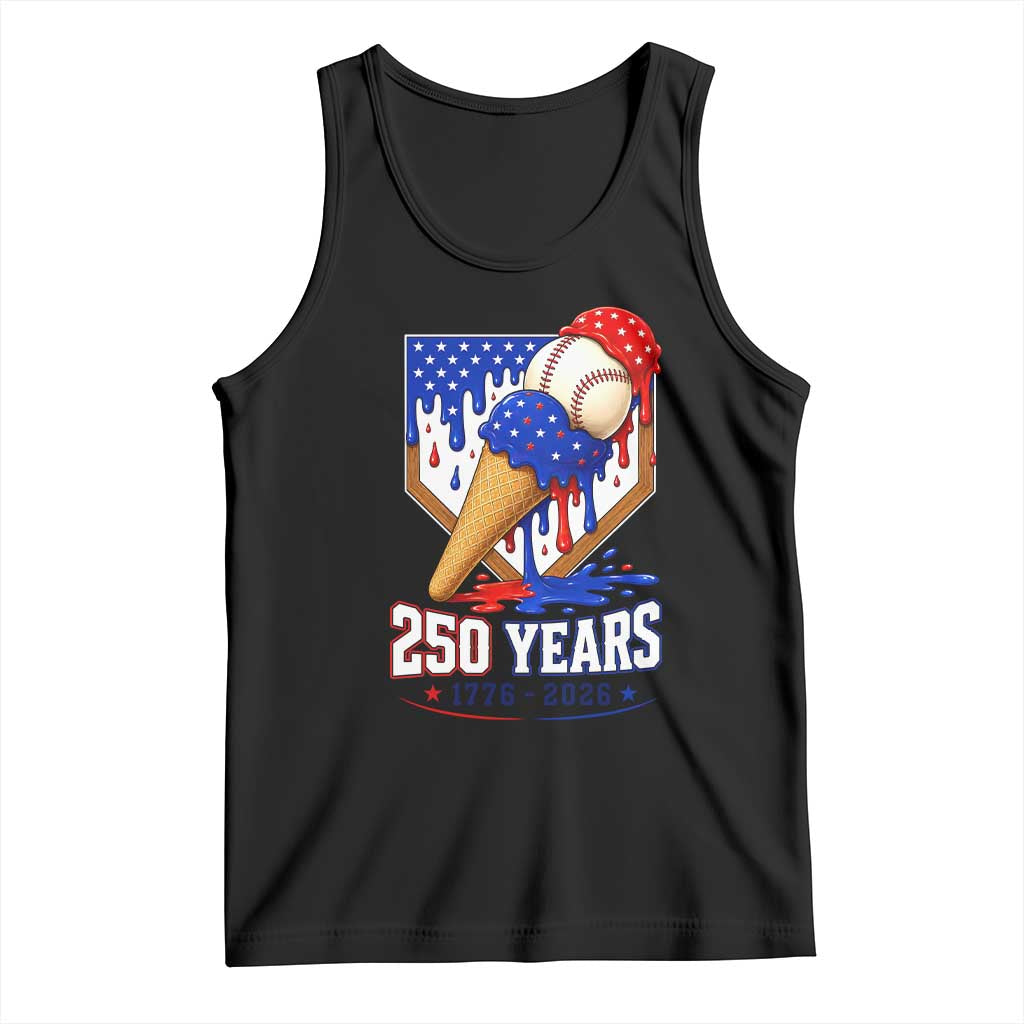 250 Years Baseball Ice Cream Drip 4th of July USA Flag Tank Top