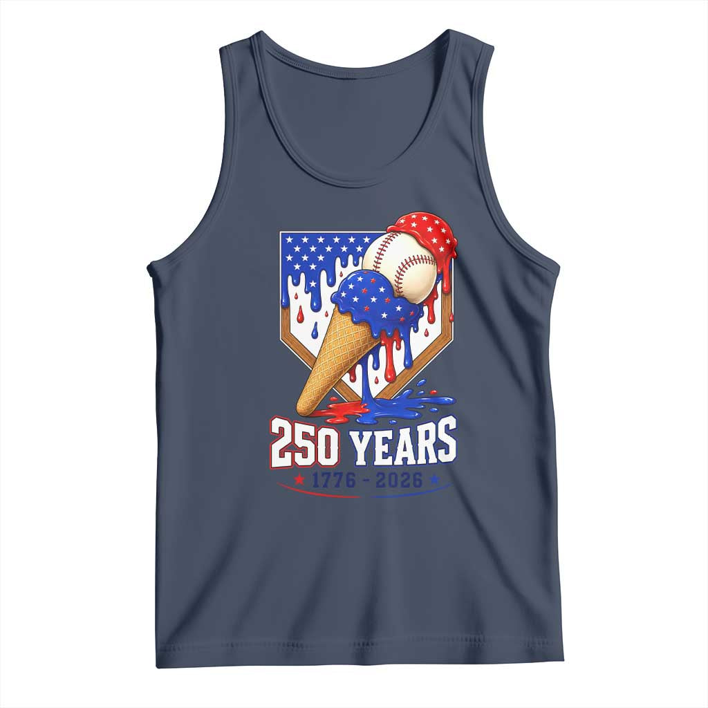 250 Years Baseball Ice Cream Drip 4th of July USA Flag Tank Top