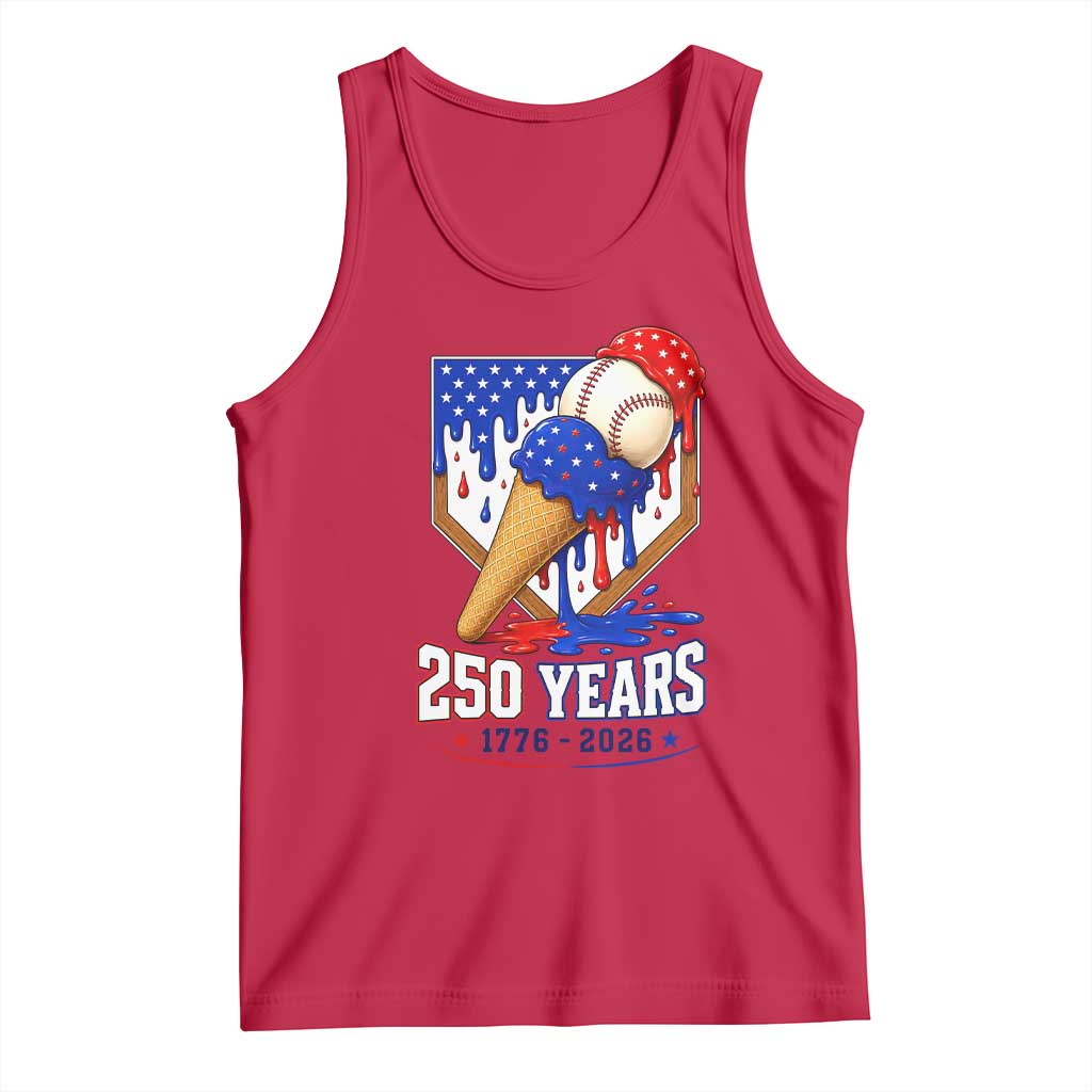 250 Years Baseball Ice Cream Drip 4th of July USA Flag Tank Top