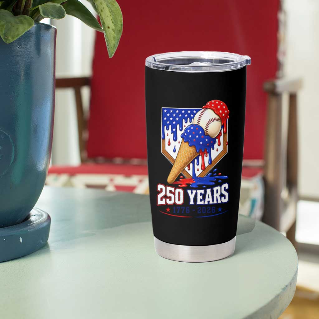 250 Years Baseball Ice Cream Drip 4th of July USA Flag Tumbler Cup