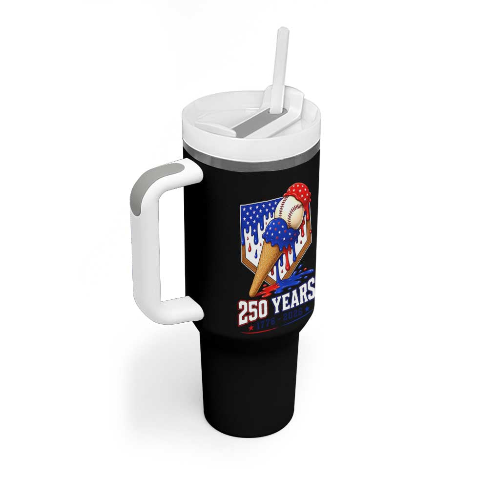 250 Years Baseball Ice Cream Drip 4th of July USA Flag Tumbler With Handle