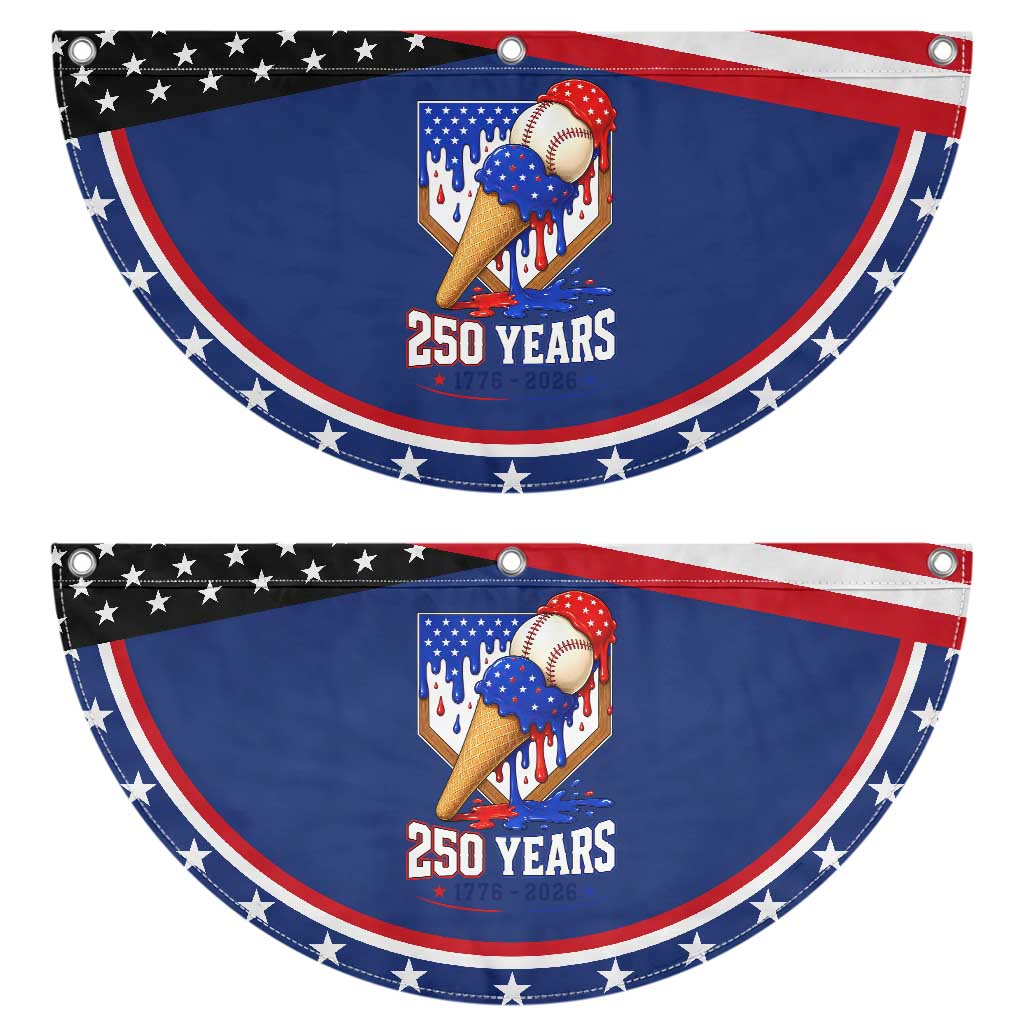 250 Years Baseball Ice Cream Drip 4th of July USA Flag Patriotic Fan Flag