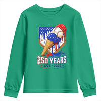 250 Years Baseball Ice Cream Drip 4th of July USA Flag Youth Sweatshirt