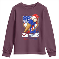 250 Years Baseball Ice Cream Drip 4th of July USA Flag Youth Sweatshirt