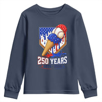 250 Years Baseball Ice Cream Drip 4th of July USA Flag Youth Sweatshirt