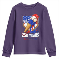 250 Years Baseball Ice Cream Drip 4th of July USA Flag Youth Sweatshirt