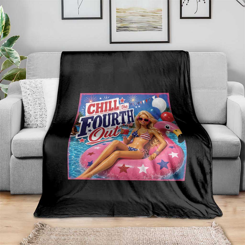 Chill The Fourth Out Doll Meme 4th of July Throw Blanket