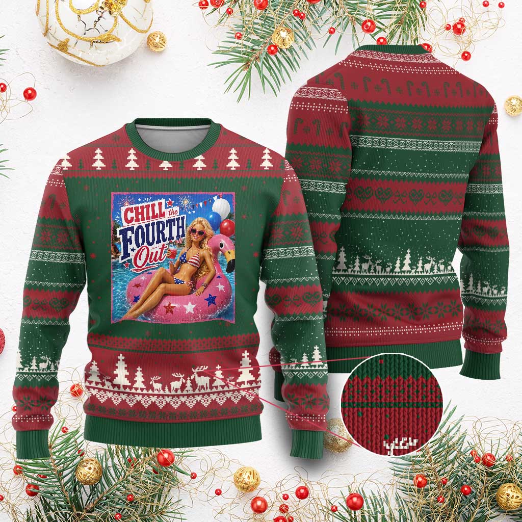 Chill The Fourth Out Doll Meme 4th of July Ugly Christmas Sweater