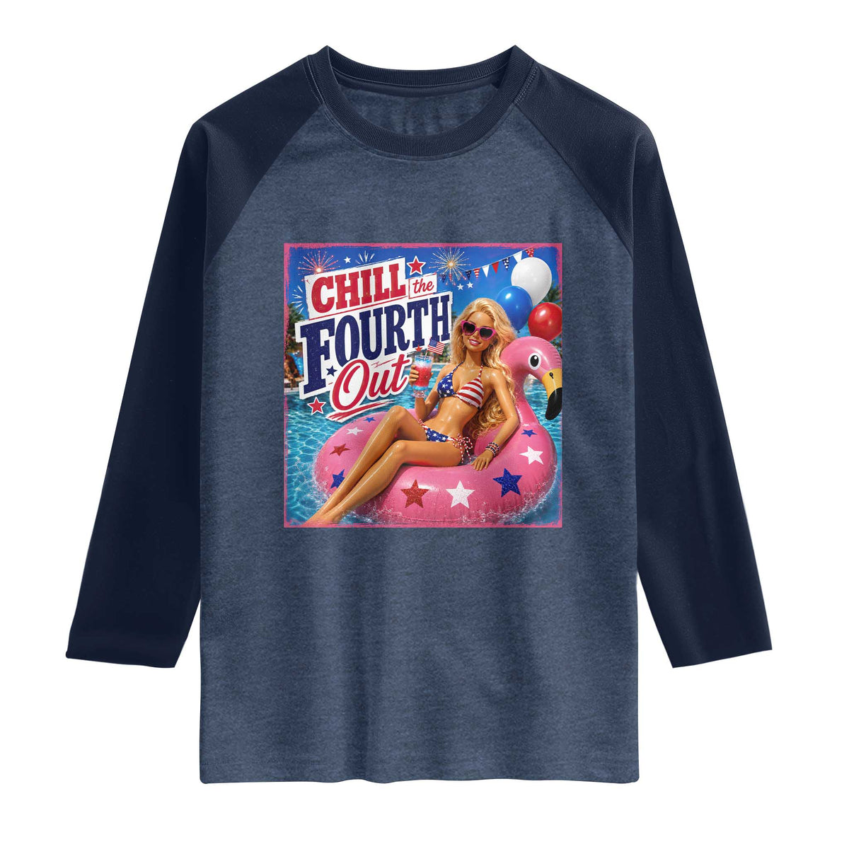 Chill The Fourth Out Doll Meme 4th of July Raglan Shirt