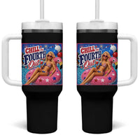 Chill The Fourth Out Doll Meme 4th of July Tumbler With Handle