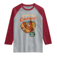 Always Use A Condiment Cover Your Wiener Funny Hot Dog Raglan Shirt