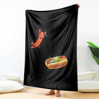 Funny Chicago Style Hot Dog Sausage Jumping Into Bun BBQ Throw Blanket