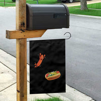 Funny Chicago Style Hot Dog Sausage Jumping Into Bun BBQ Garden Flag