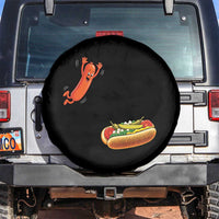 Funny Chicago Style Hot Dog Sausage Jumping Into Bun BBQ Spare Tire Cover